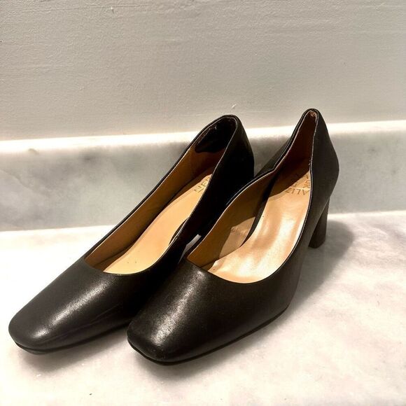 Naturalizer Leather Block Heel Square Toe Slip On Black Pumps Shoes Size 9.5 - Picture 3 of 10